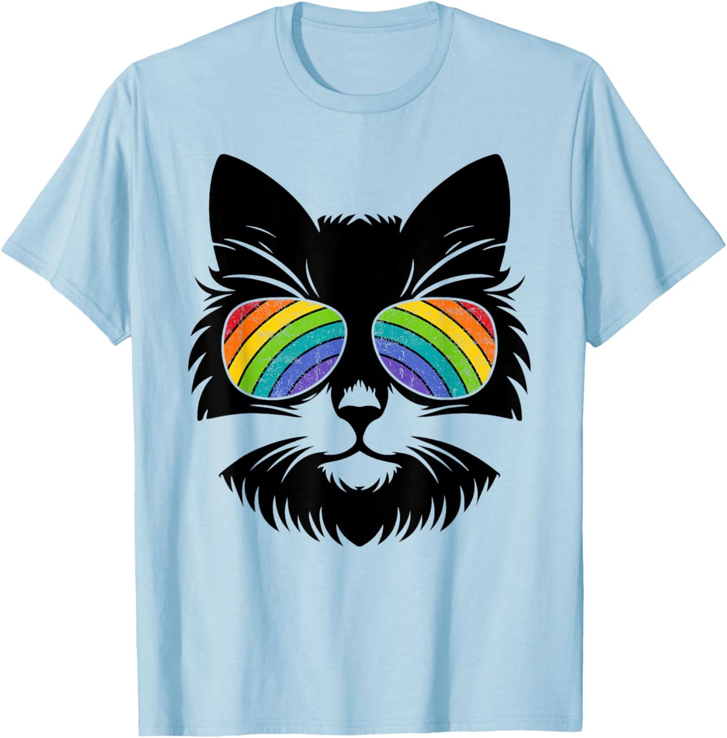 LGBTQ+ Ally cat Rainbow Sunglasses Funny Gender Diversity T-Shirt - T-Shirt | Light Blue