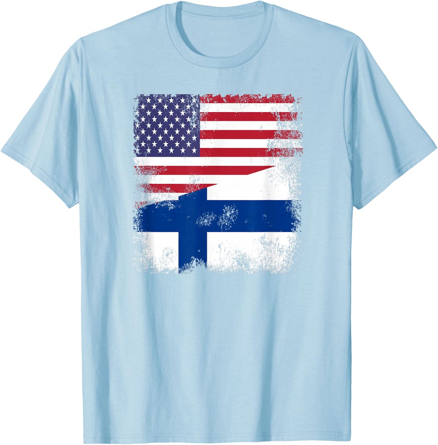 Half Finnish Flag | Vintage Finland USA Gift T-Shirt - T-Shirt | Light Blue