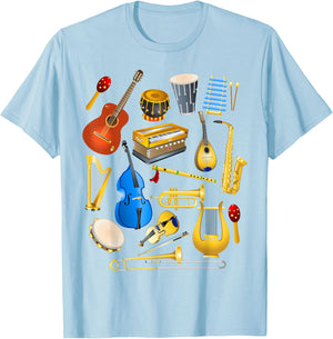 Cute Little Boys Musical Instruments Fans Shirt Funny Gift T-Shirt - T-Shirt | Light Blue