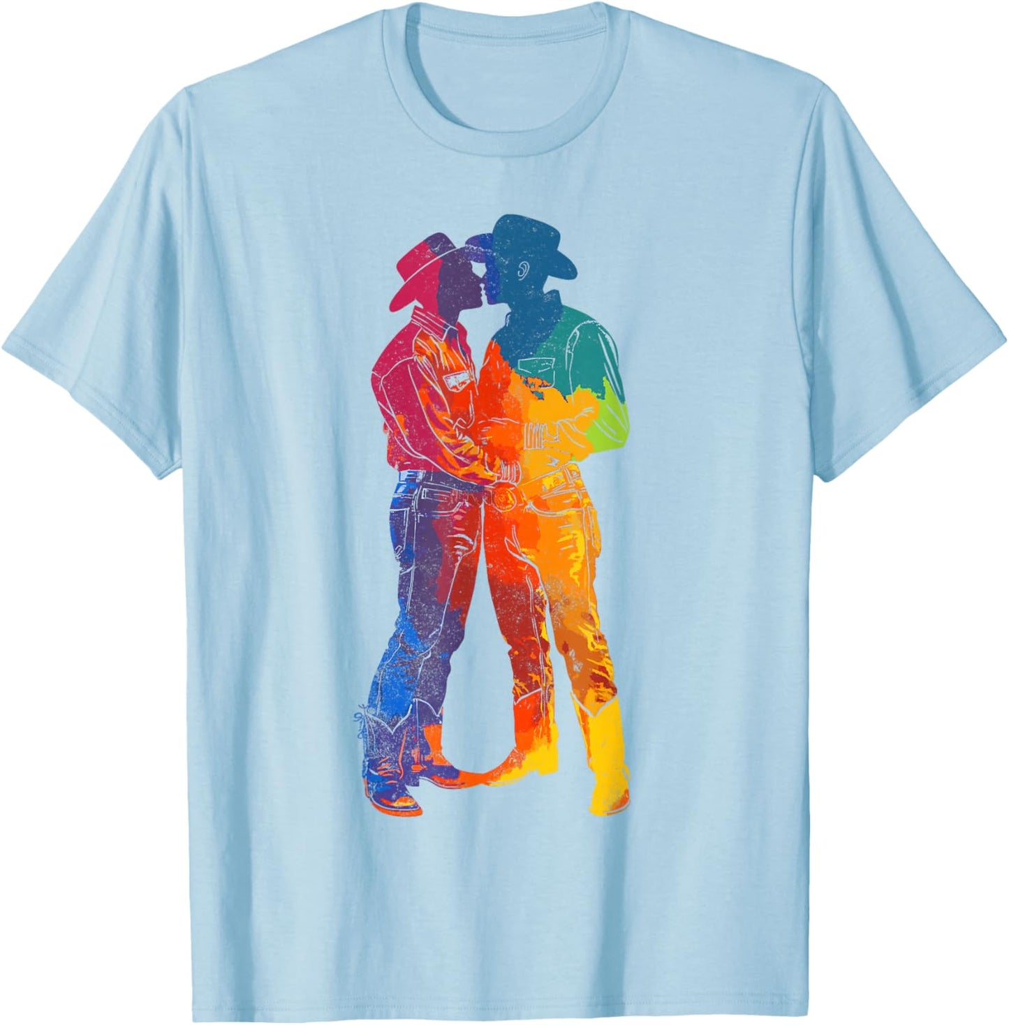 Gay Kissing Cowboys Rainbow Pride T-Shirt - T-Shirt | Light Blue