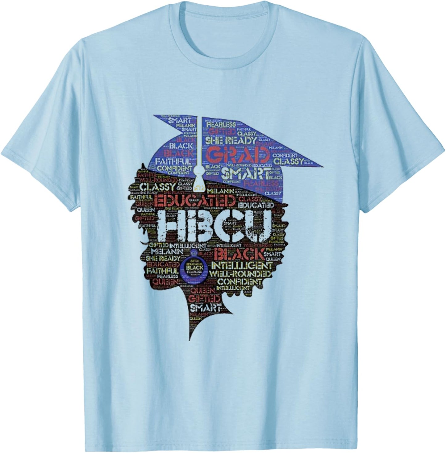 Black Girls Magic: HBCU College Graduate Cute Afro Words T-Shirt - T-Shirt | Light Blue