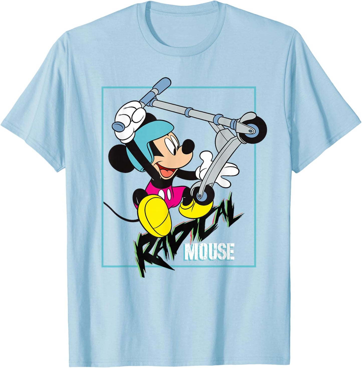 Disney Mickey Radical Mouse 90s Retro Scooter T-Shirt - T-Shirt | Light Blue