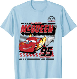 Disney Pixar Cars Lightning McQueen Retro 95 Poster T-Shirt - T-Shirt | Light Blue