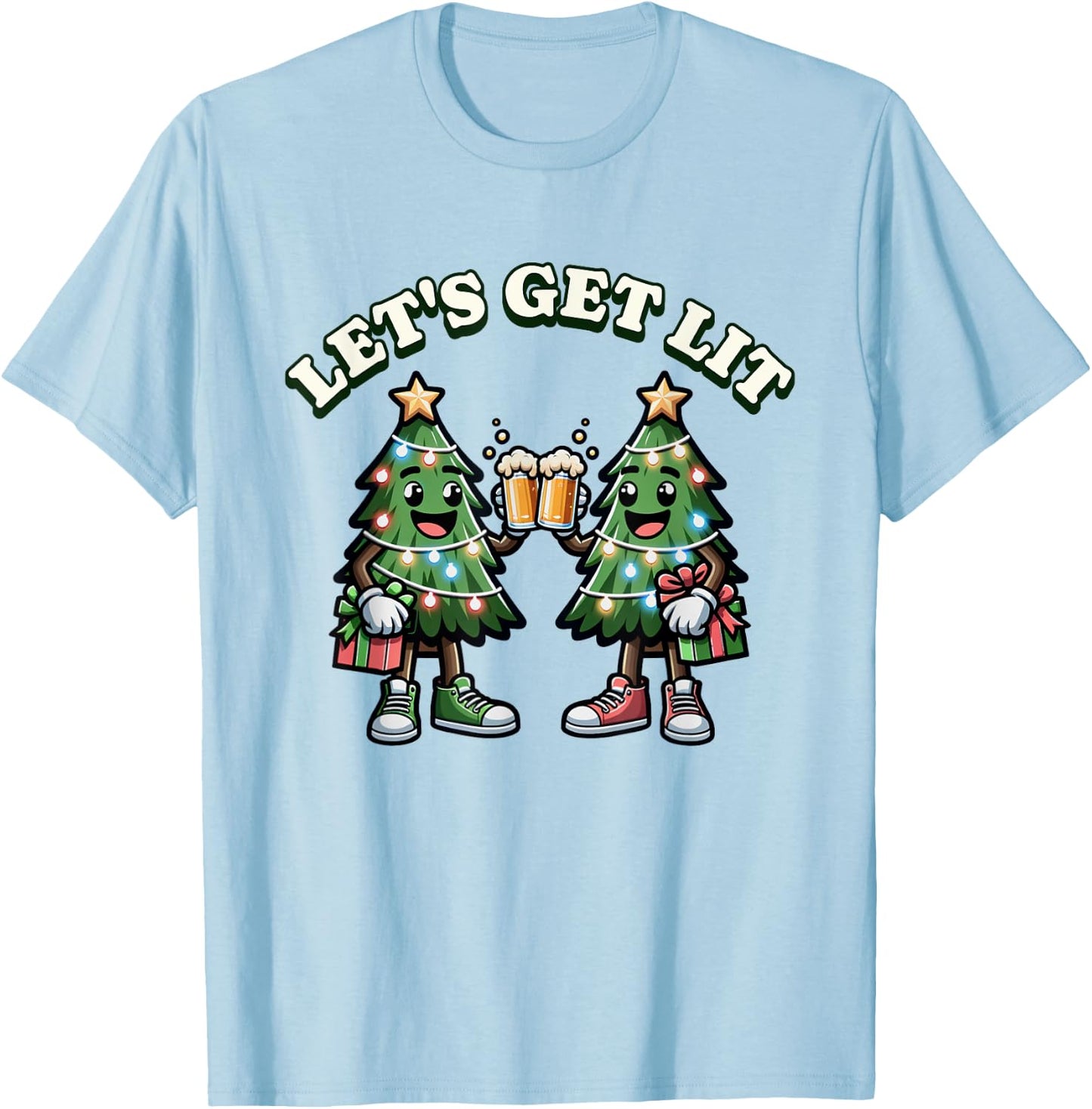 Let's get Lit - Christmas Trees Drinking Beer - Xmas T-Shirt - T-Shirt | Light Blue