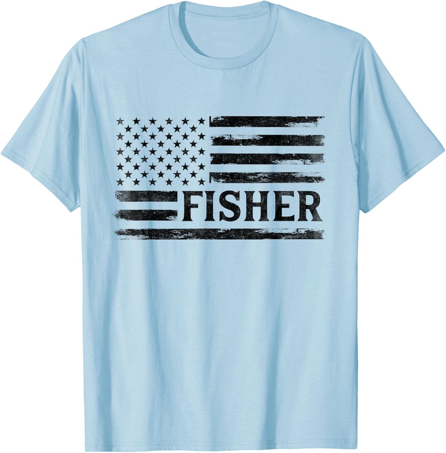 Fisher Black Vintage USA Flag Father's Day Fisherman T-Shirt - T-Shirt | Light Blue