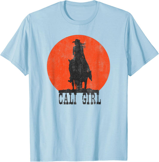 CALI GIRL California Horse Girl Vintage Retro Gift T-Shirt - T-Shirt | Light Blue