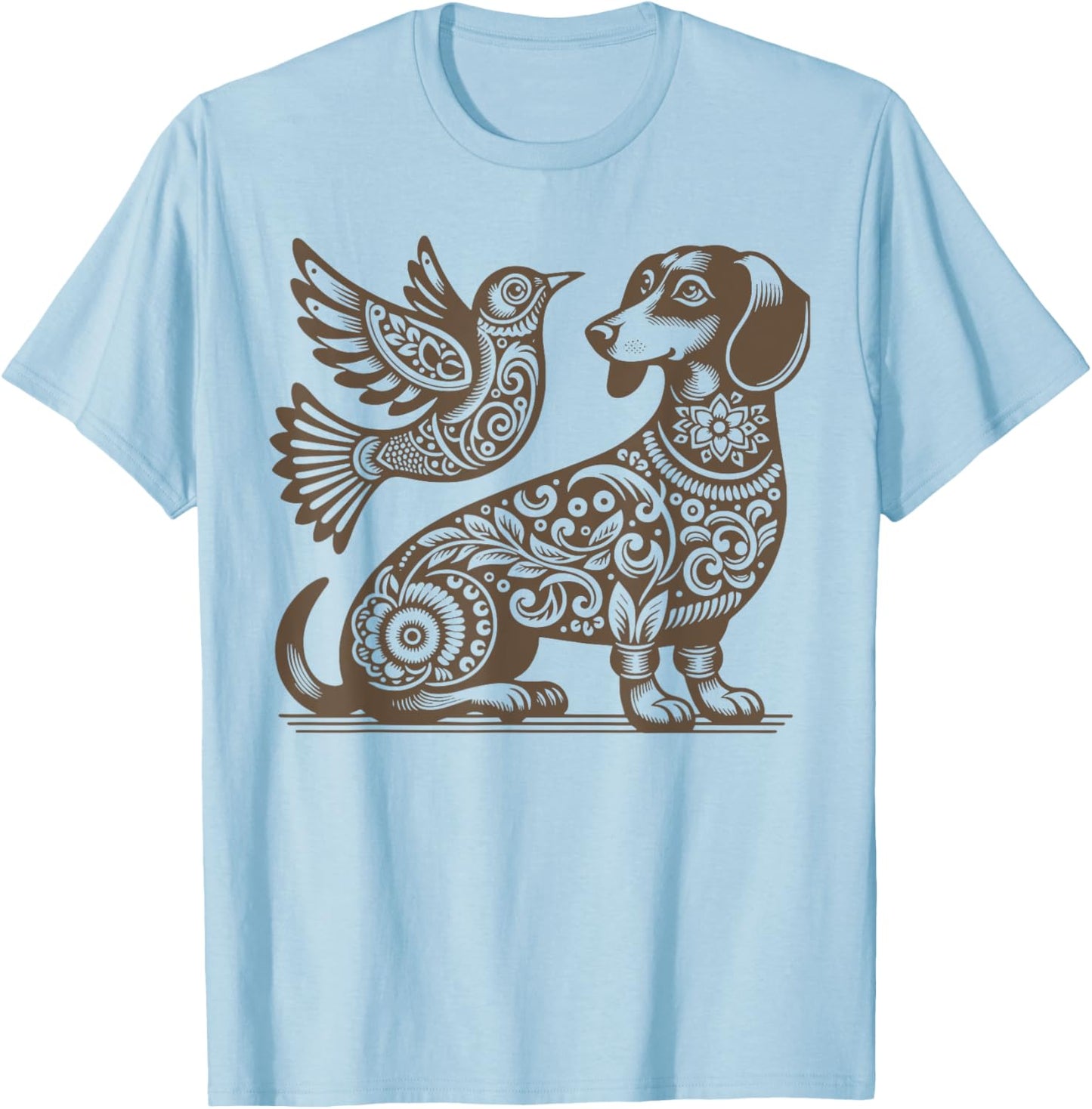 Retro Floral Dachshund Hummingbird Wiener Dog Pet Lover Men Women T-Shirt - T-Shirt | Light Blue