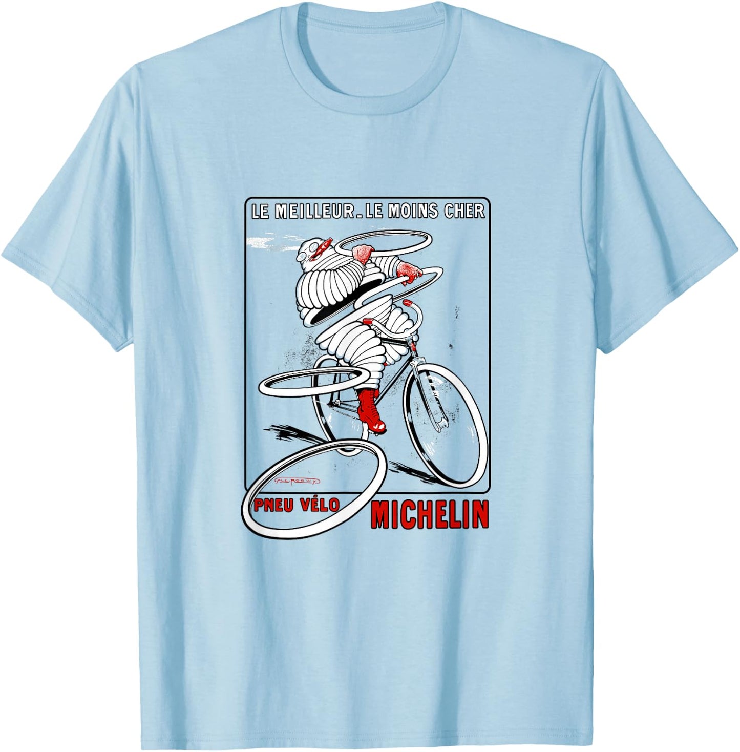Vintage French Cycling Tire Ad | Bicycle Cyclist Art Shirt T-Shirt - T-Shirt | Light Blue
