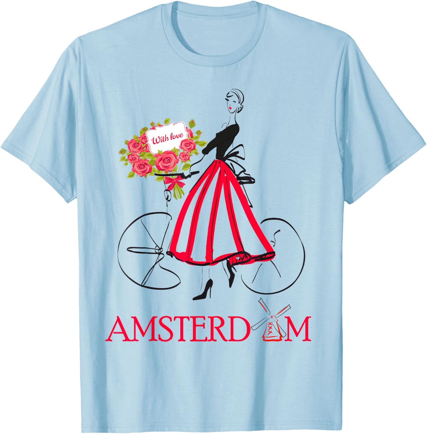 Amsterdam Woman - Amsterdam Bicycle - 5 colors T-Shirt - T-Shirt | Light Blue
