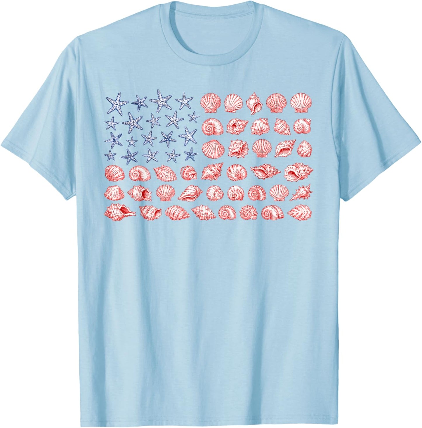 Seashell USA Flag 4th of July Women Kids Summer T-Shirt - T-Shirt | Light Blue