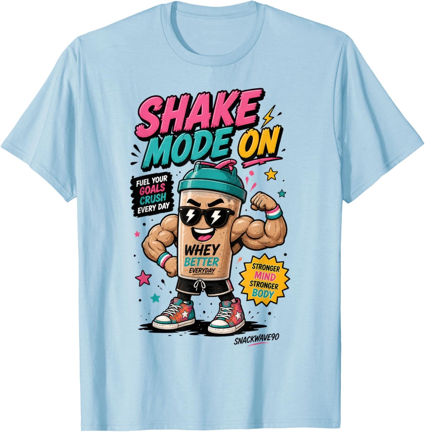 Shake Mode On Funny Gym Protein Shake Retro Fitness T-Shirt - T-Shirt | Light Blue