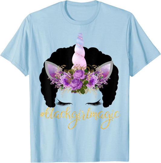 Purple Unicorn Afro Kids Gift Black Girl Magic Birthday Gift T-Shirt - T-Shirt | Light Blue