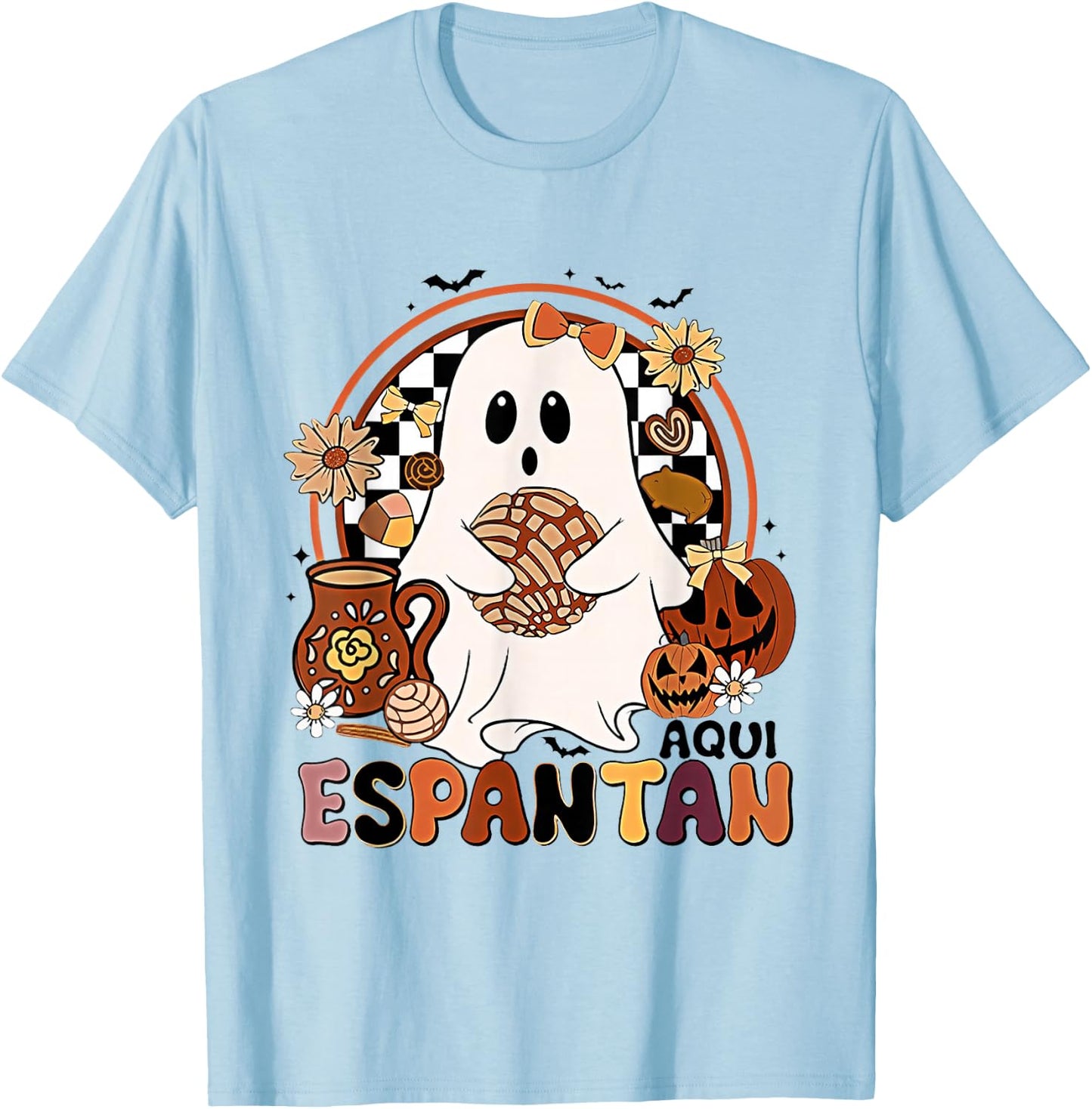 Aqui espantan! Dia de Muertos Spanish Mexican Halloween T-Shirt - T-Shirt | Light Blue