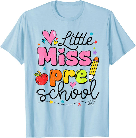 Little Miss Preschool Back to School Cute Preschool Girls T-Shirt - T-Shirt | Light Blue