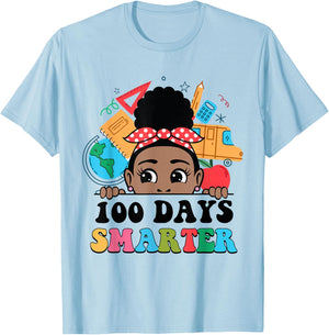 100 Days Smarter Afro Black Girl Melanin 100th Day Of School T-Shirt - T-Shirt | Light Blue