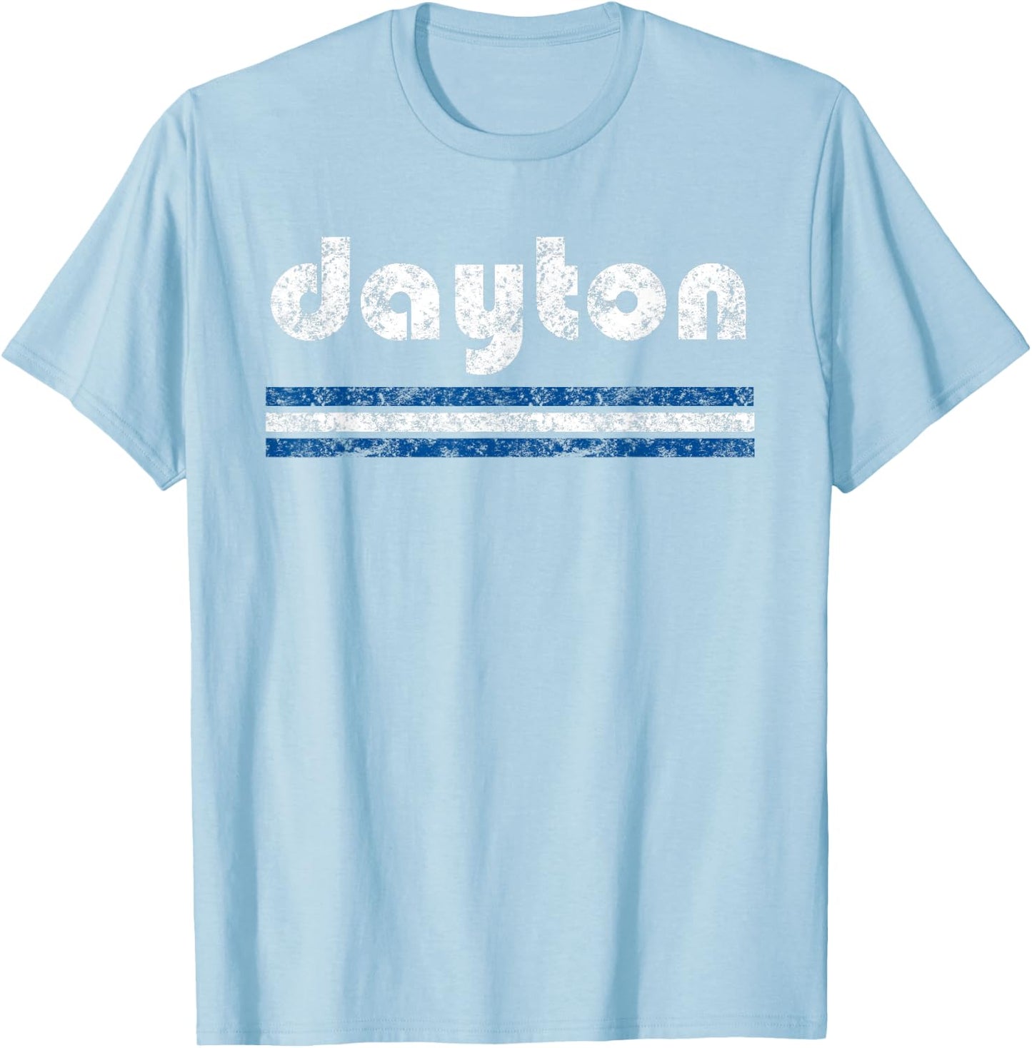 Dayton Ohio Retro Three Stripe Weathered Vintage T-Shirt - T-Shirt | Light Blue