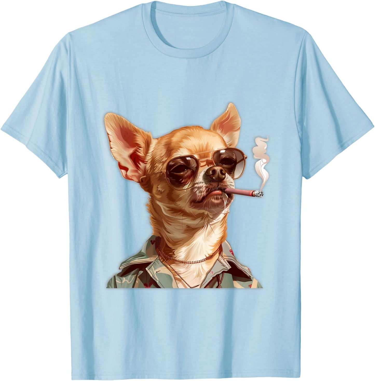 Chihuahua Smoking,Cute Chihuahua With An Adorable Expression T-Shirt - T-Shirt | Light Blue