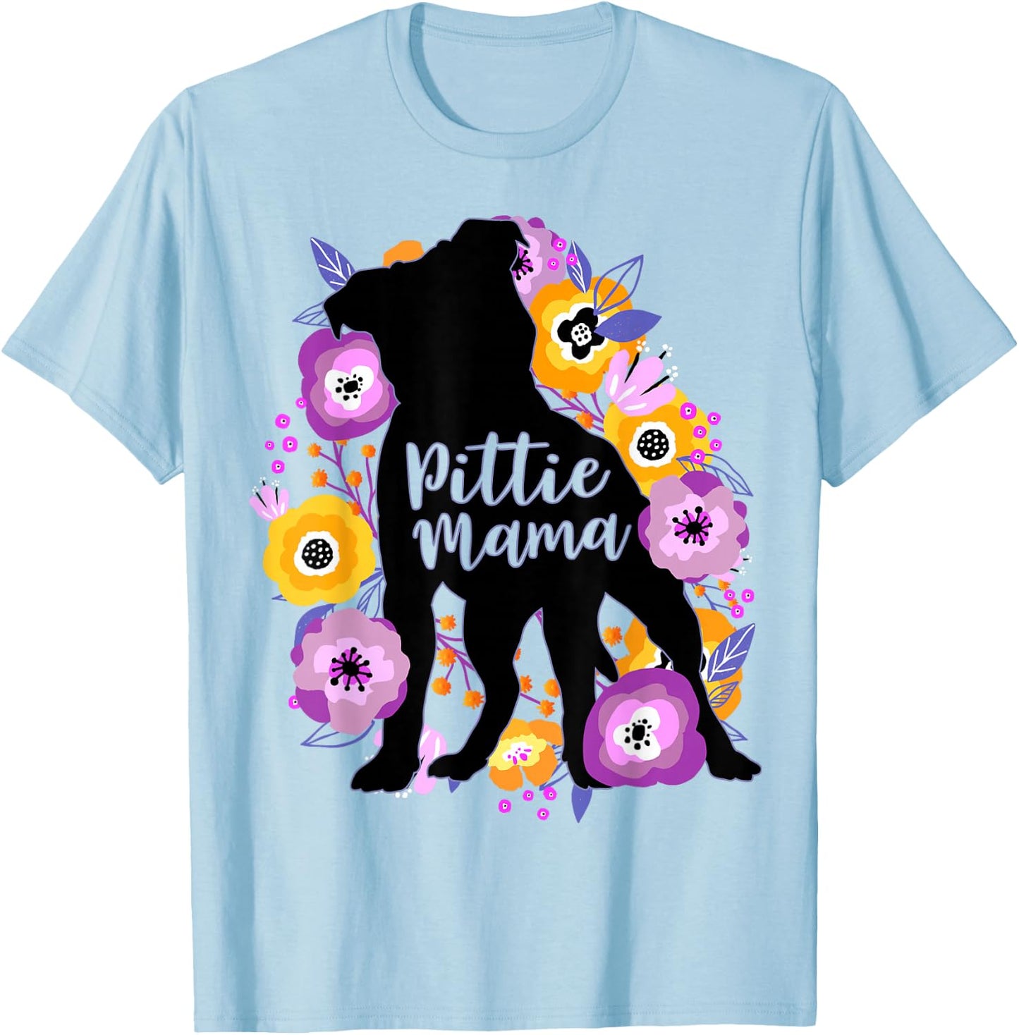 Pitbull Mama Purple Flowers Pittie Cute Pit Bull Dog Mom T-Shirt - T-Shirt | Light Blue