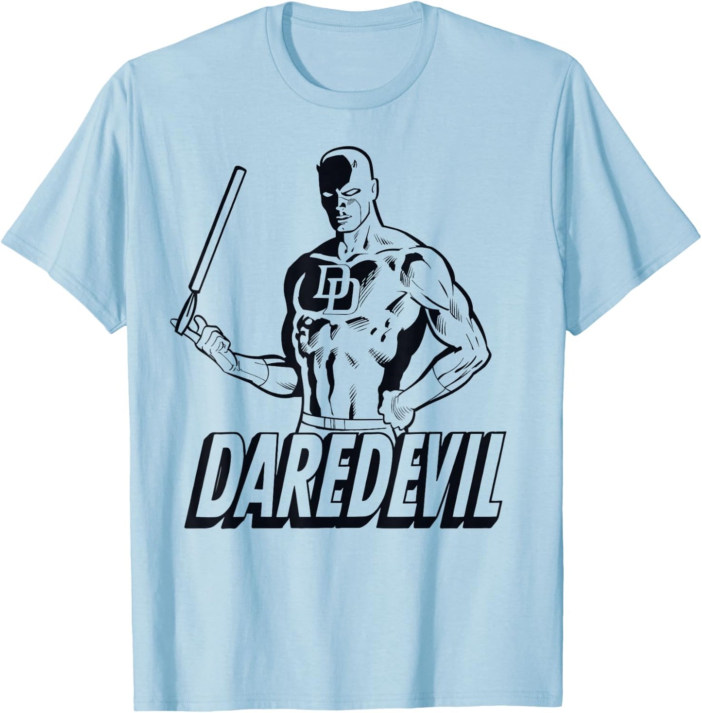 Marvel Daredevil Classic Retro Tonal LineArt Graphic T-Shirt - T-Shirt | Light Blue