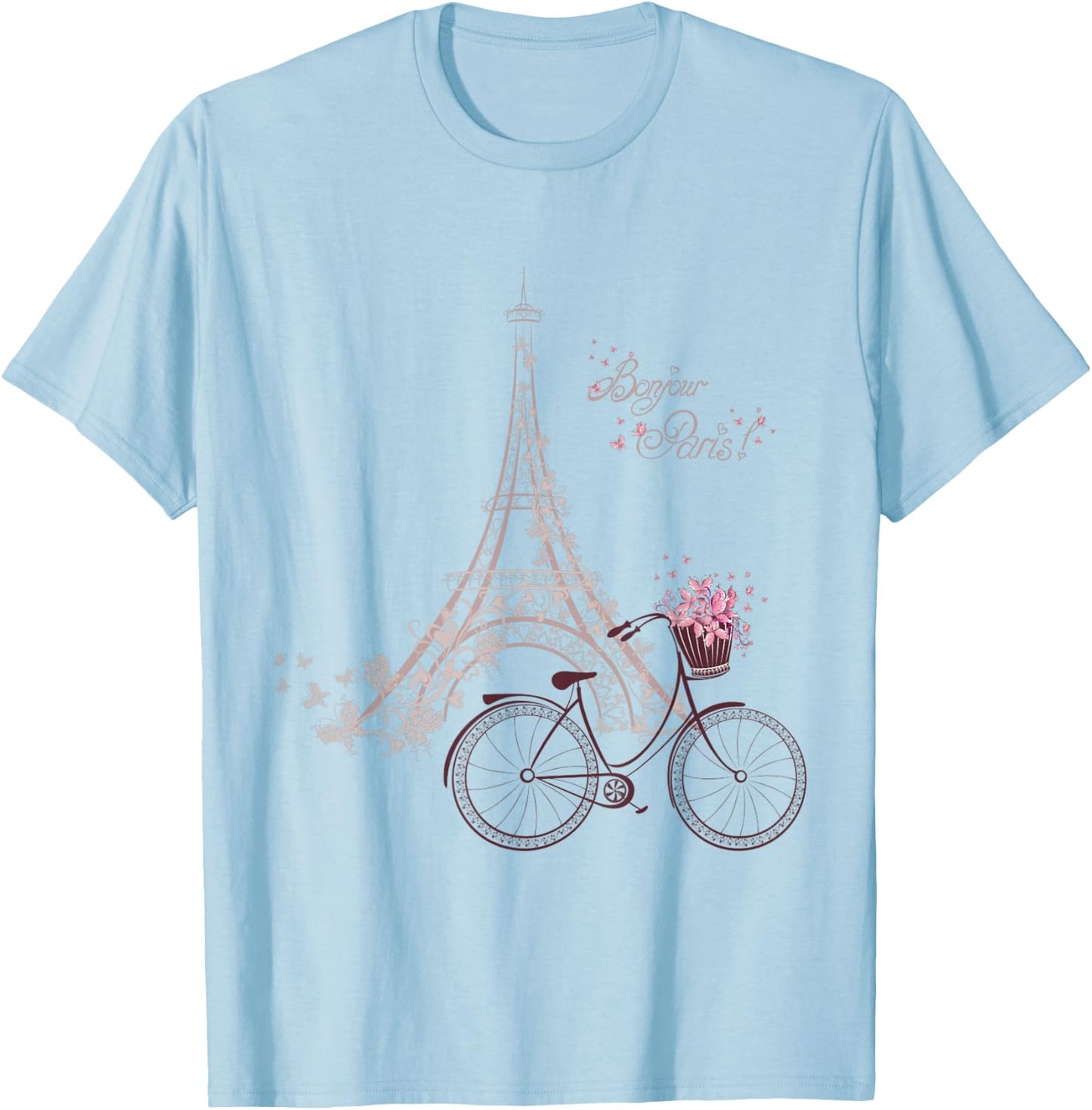 Bonjour Paris! Eiffel Tower Bicycle French Spring T-Shirt - T-Shirt | Light Blue
