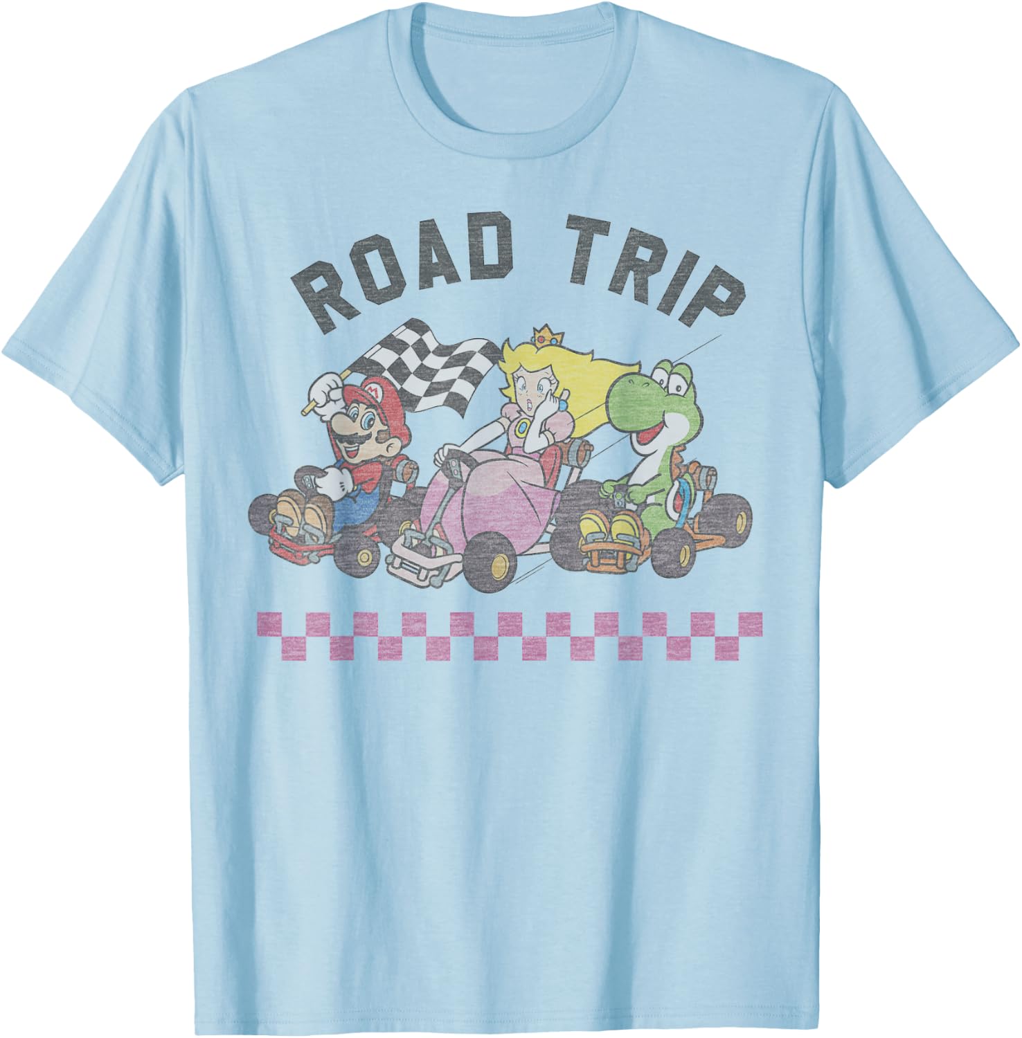 Mario Kart Road Trip Mario Peach Yoshi Trio Vintage T-Shirt - T-Shirt | Light Blue
