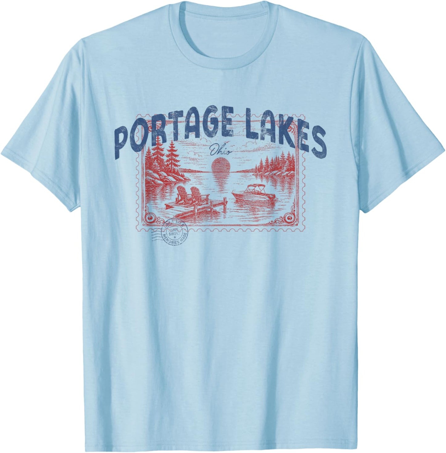 Portage Lakes Ohio Outdoors Vintage T-Shirt - T-Shirt | Light Blue