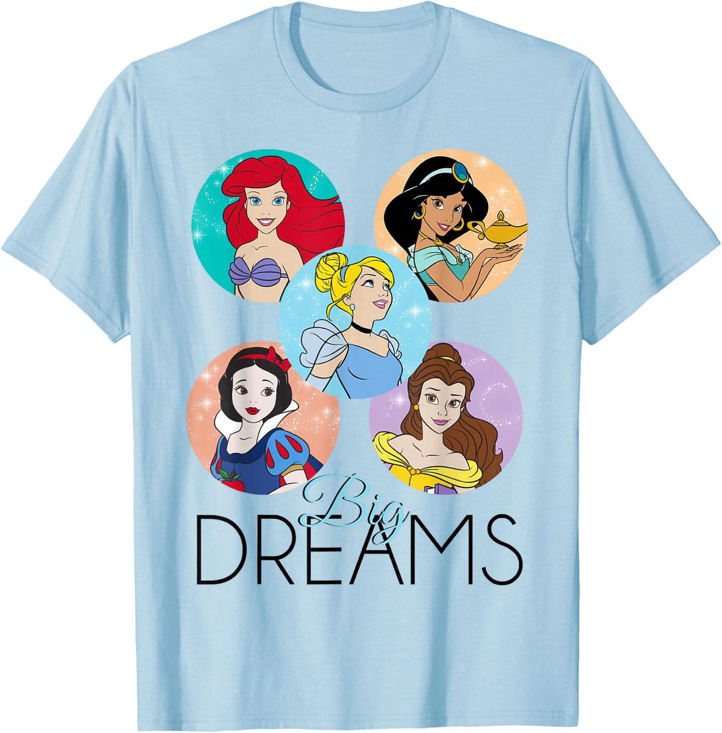 Disney Princess Big Dreams Sparkle Character Bubbles T-Shirt - T-Shirt | Light Blue