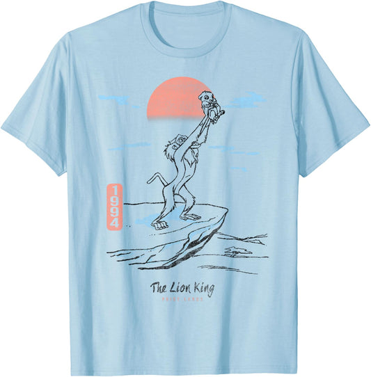 Disney The Lion King Rafiki And Simba Sunrise Outline T-Shirt - T-Shirt | Light Blue