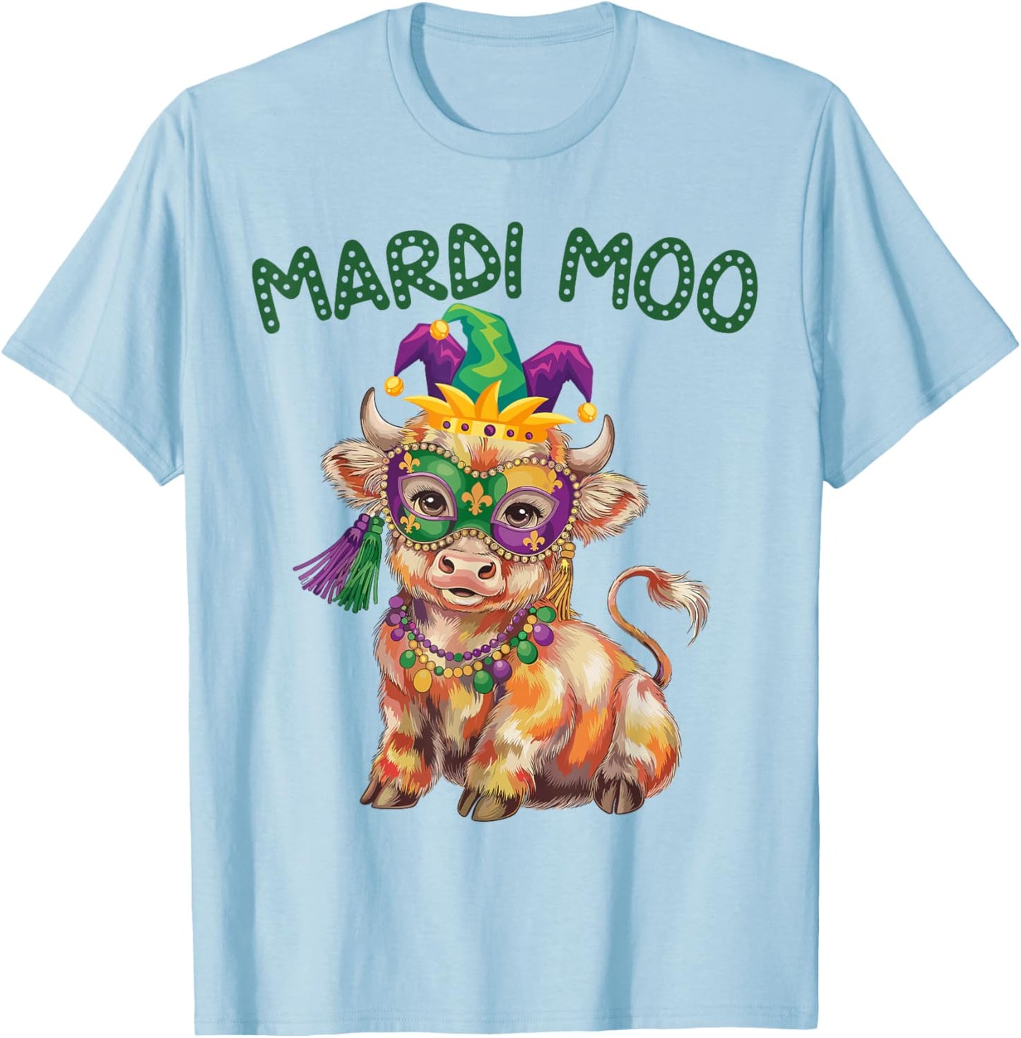 Mardi Moo Highland Cow Mardi Gras Cowboy Western Fat Tuesday T-Shirt - T-Shirt | Light Blue