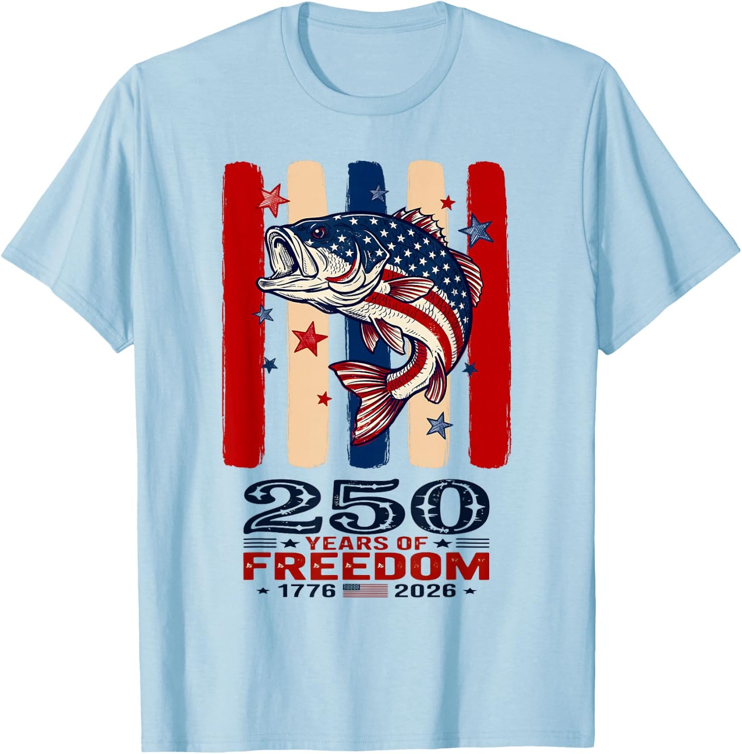 USA 250th Anniversary Celebrate Patriotic Fishing for Bass T-Shirt - T-Shirt | Light Blue
