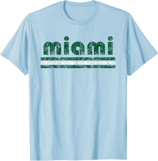 Miami Florida Retro Vintage Weathered T-Shirt - T-Shirt | Light Blue