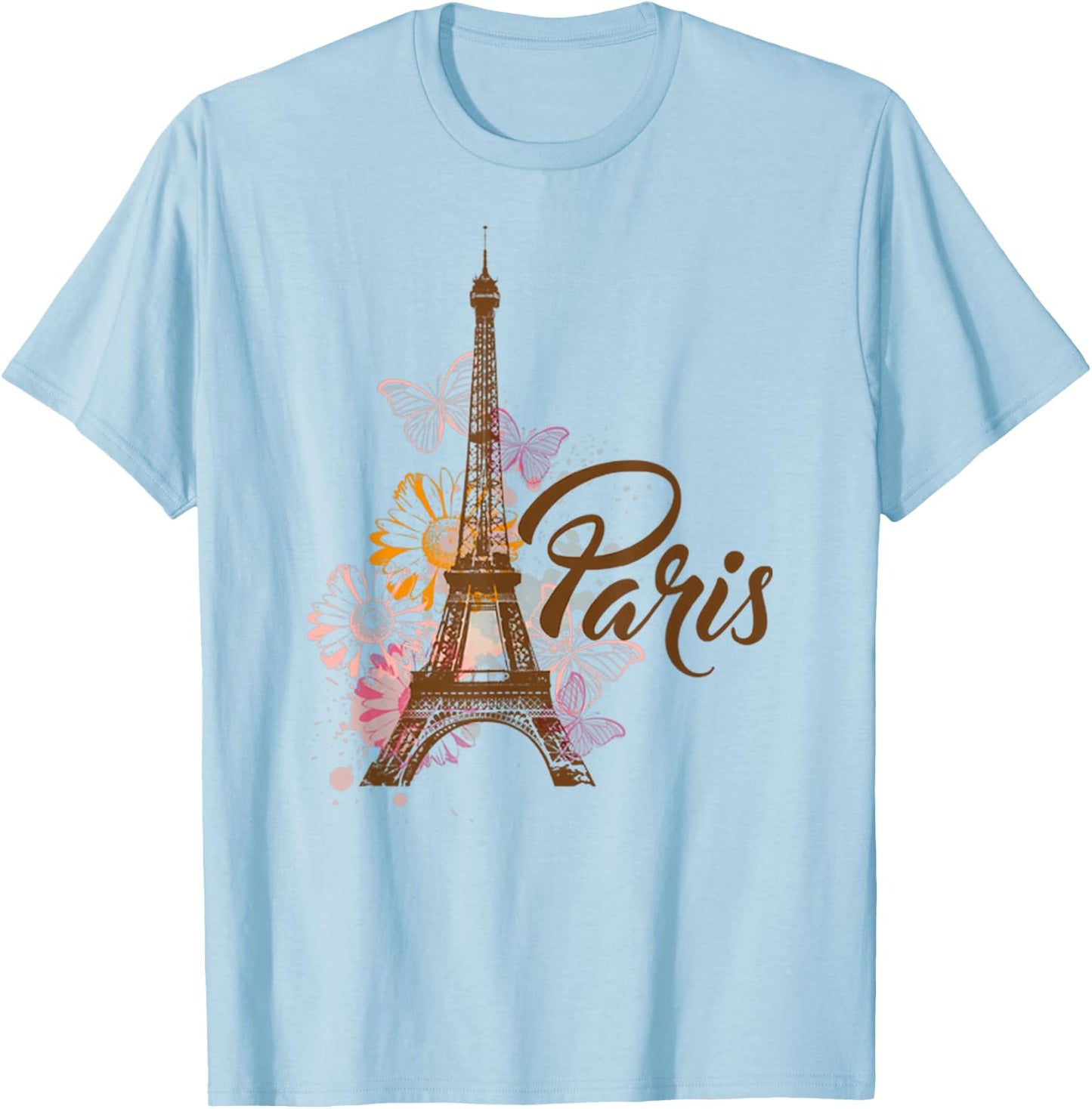 Vintage Paris I Love Travel Wanderlust Eiffel Tower T-Shirt - T-Shirt | Light Blue