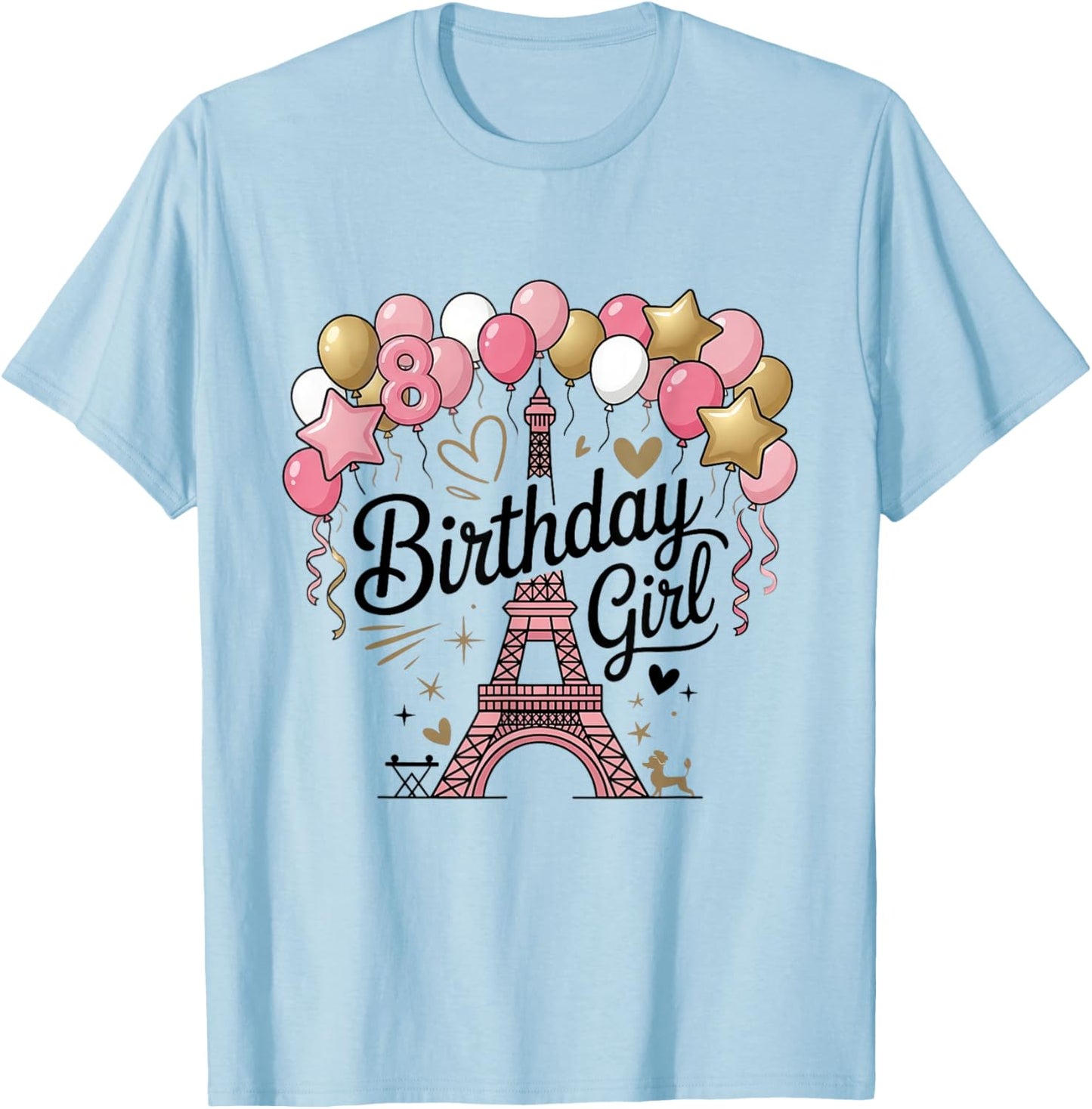 Paris Birthday Girl Eiffel Tower Party Kids 8 Year Old T-Shirt - T-Shirt | Light Blue