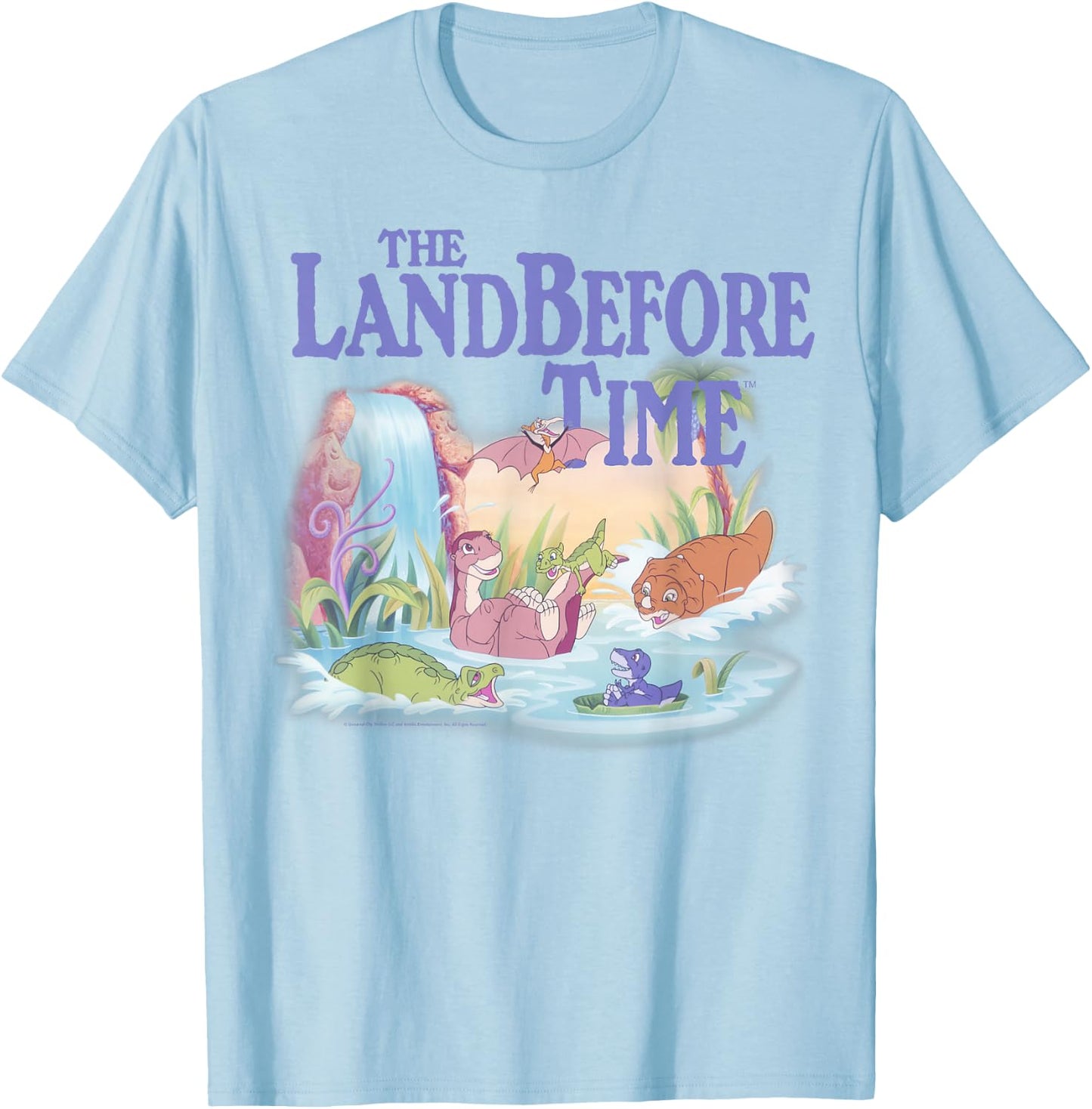 Land Before Time Pastel Dinosaur Friends Splashing Around Small T-Shirt - T-Shirt | Light Blue