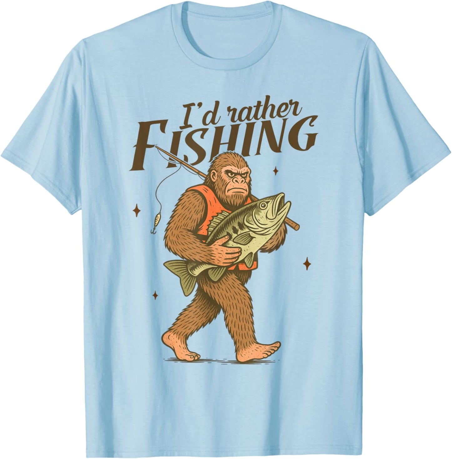 Bigfoot Fishing Id Rather Be Fishing Fisherman Sasquatch Men T-Shirt - T-Shirt | Light Blue
