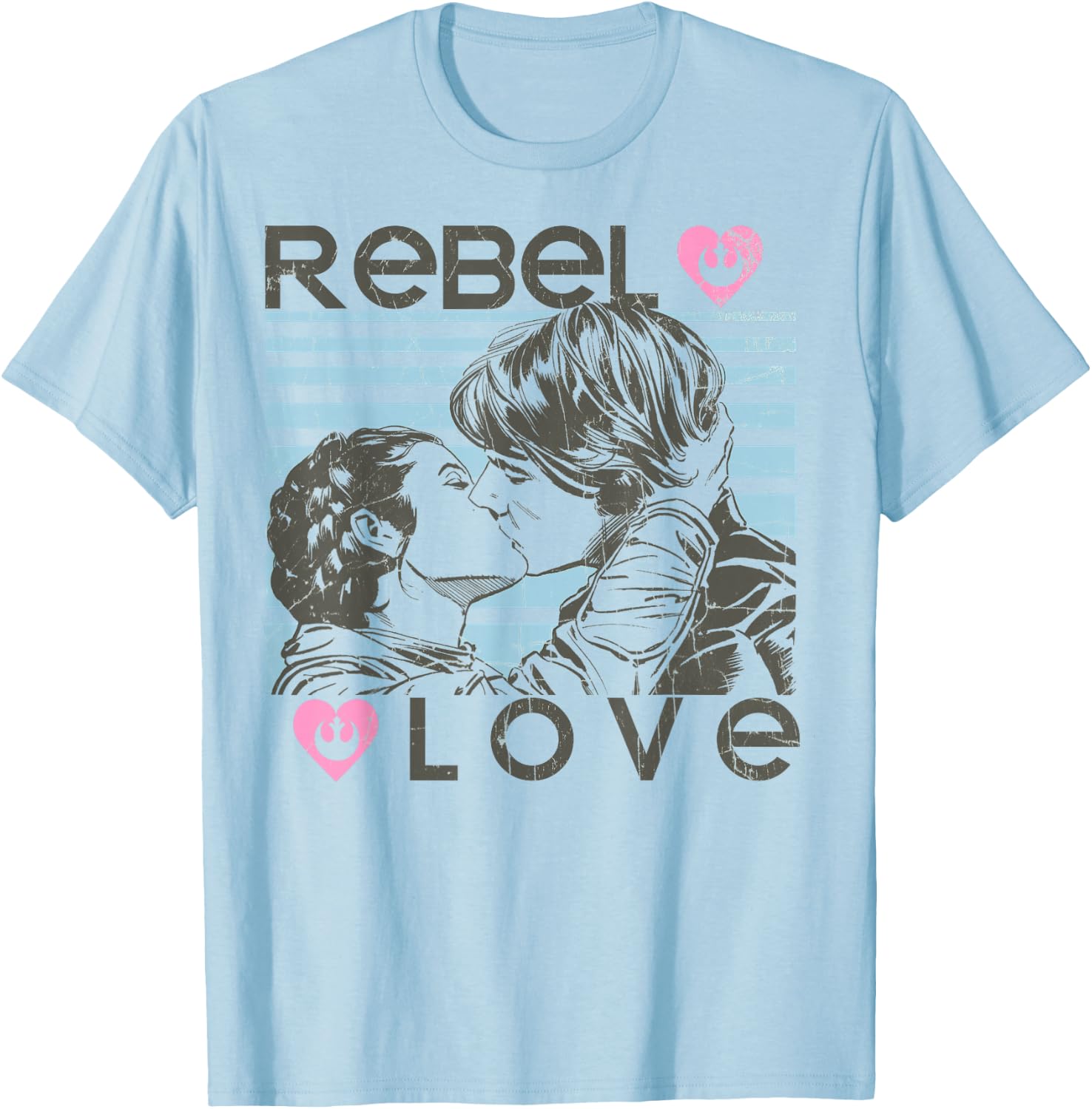 Star Wars Han Leia Rebel Love Kiss Graphic T-Shirt - T-Shirt | Light Blue