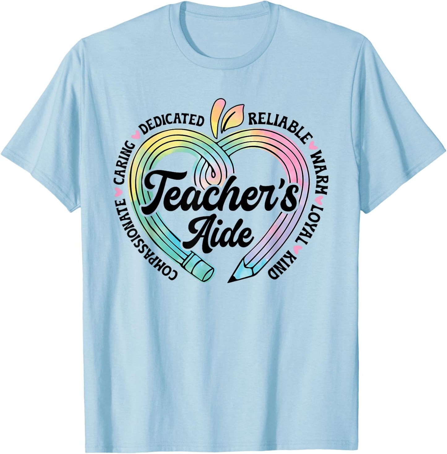 Teacher's Aide Cute Apple Heart Back To First Day Of School T-Shirt - T-Shirt | Light Blue