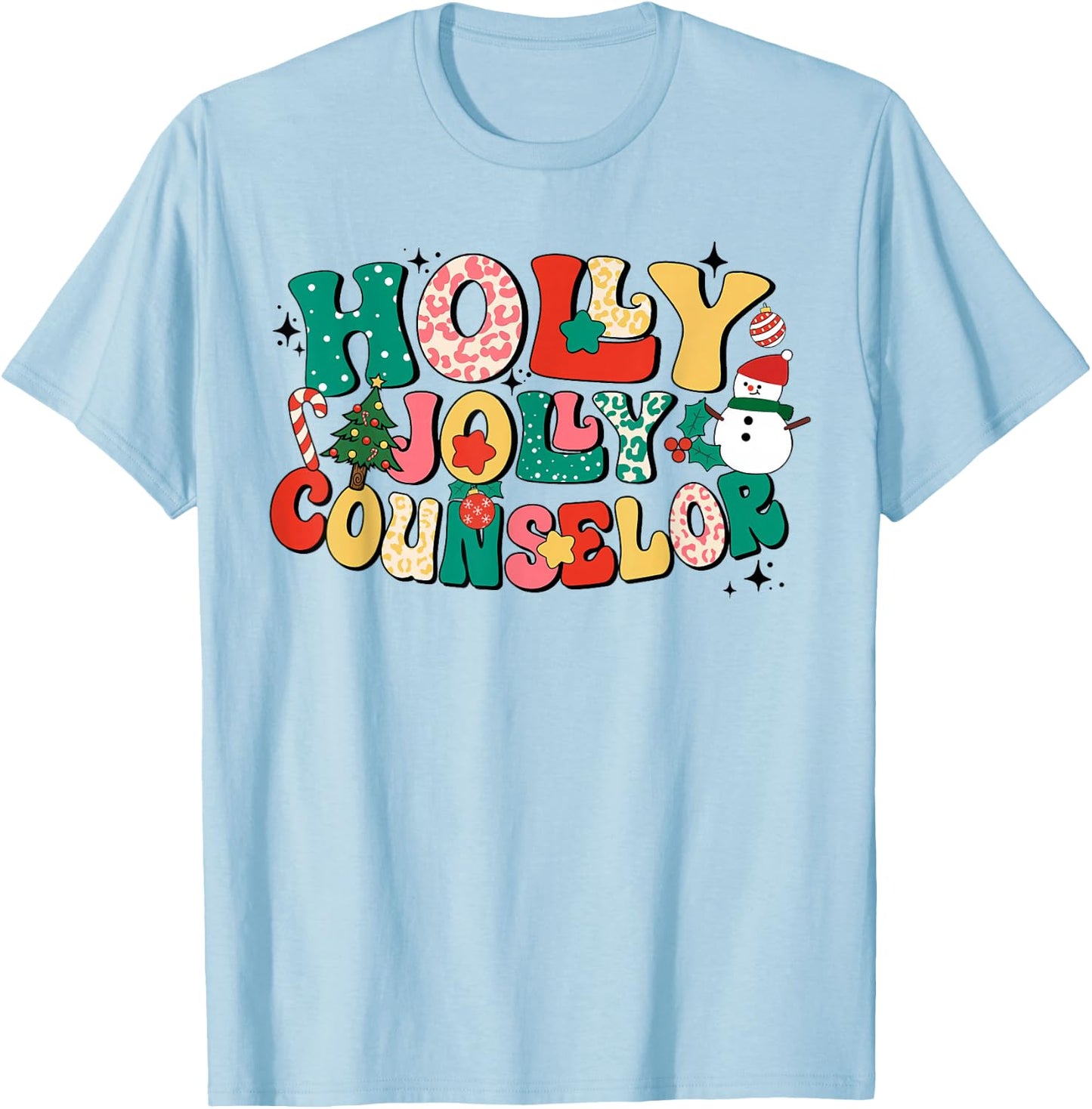 Groovy Holly Xmas Jolly Counselor Merry Christmas Vibes Xmas T-Shirt - T-Shirt | Light Blue