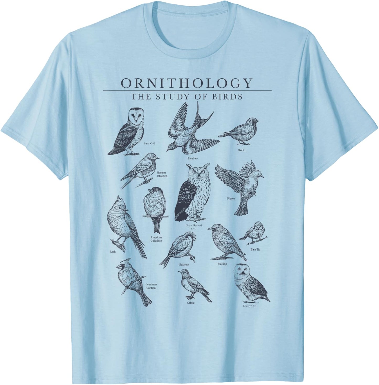 Ornithology The Study Of Birds Sketch T-Shirt - T-Shirt | Light Blue