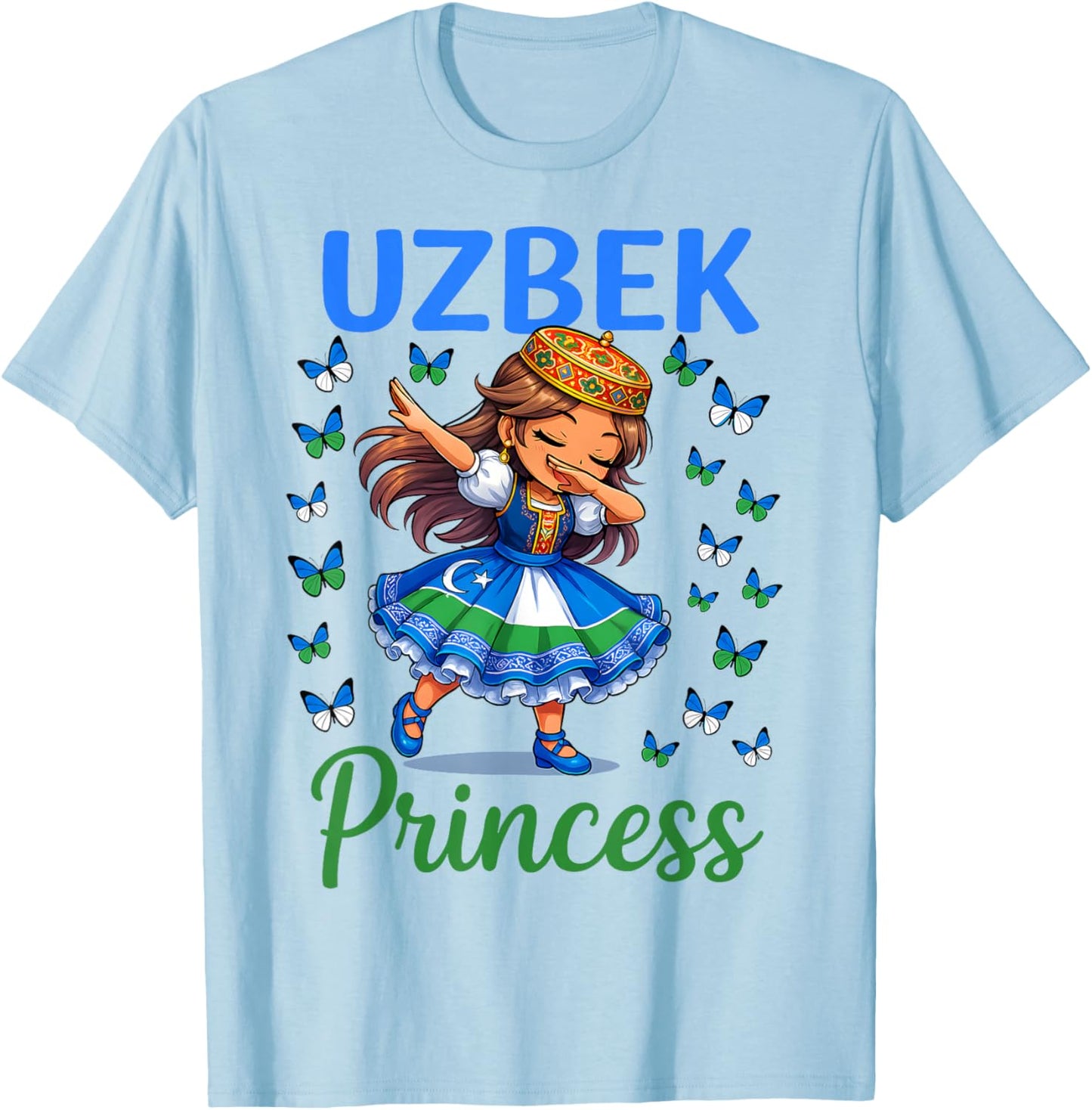 Uzbek Princess Girl Dab Uzbekistan Dress for Girls Kids T-Shirt - T-Shirt | Light Blue