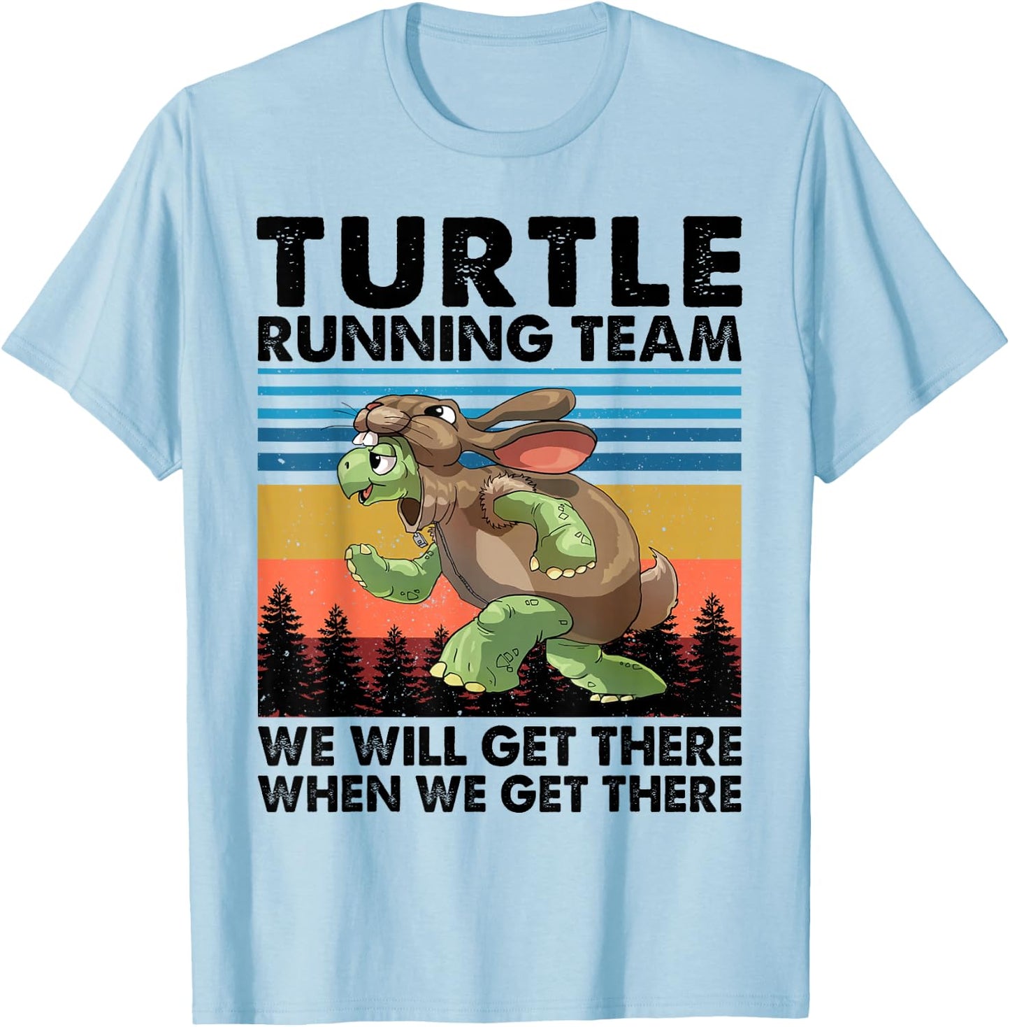 Turtle and Rabbit Running Team Running Marathon Day T-Shirt - T-Shirt | Light Blue