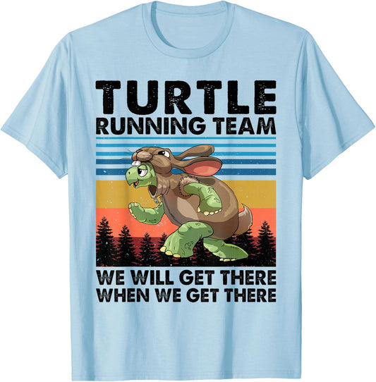 Turtle and Rabbit Running Team Running Marathon Day T-Shirt - T-Shirt | Light Blue