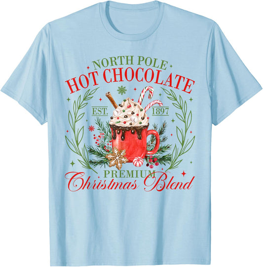 North Pole Hot Chocolate Premium Christmas Blend Xmas T-Shirt - T-Shirt | Light Blue