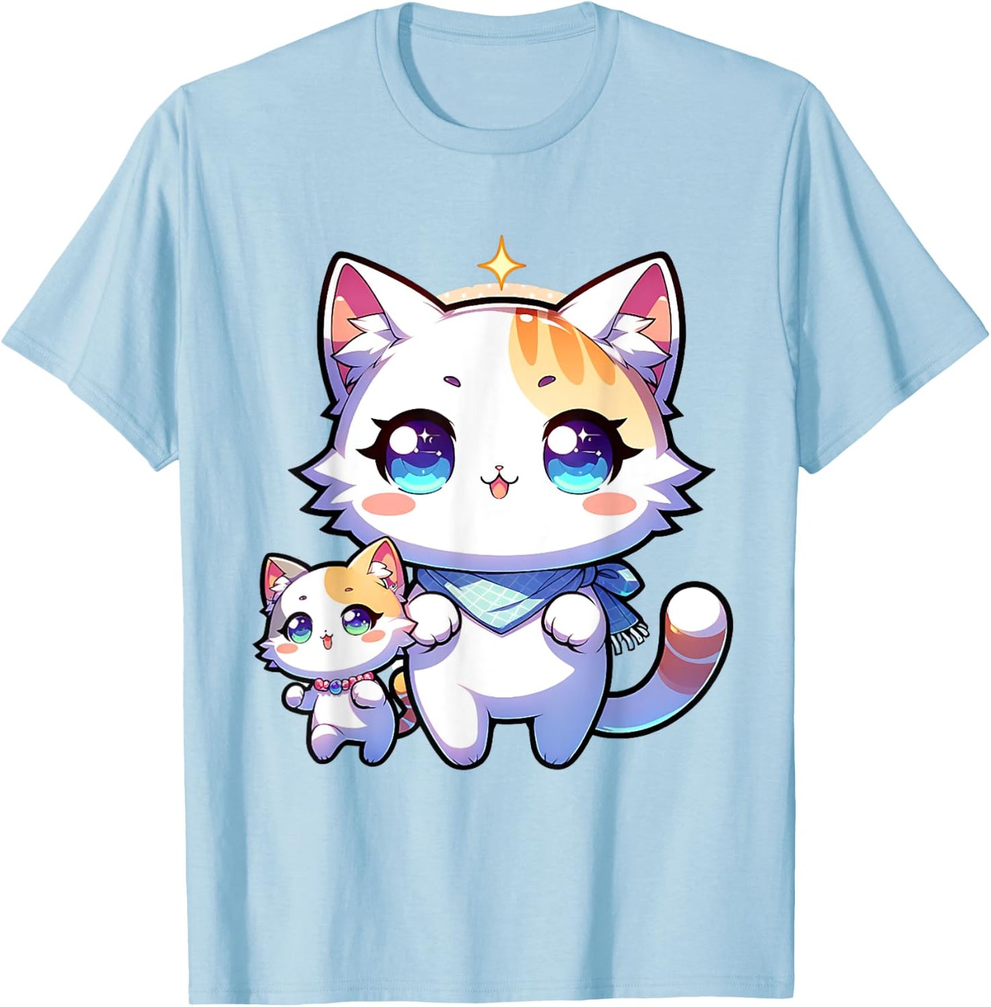 Kawaii Cat Mom Baby Anime T-Shirt - T-Shirt | Light Blue