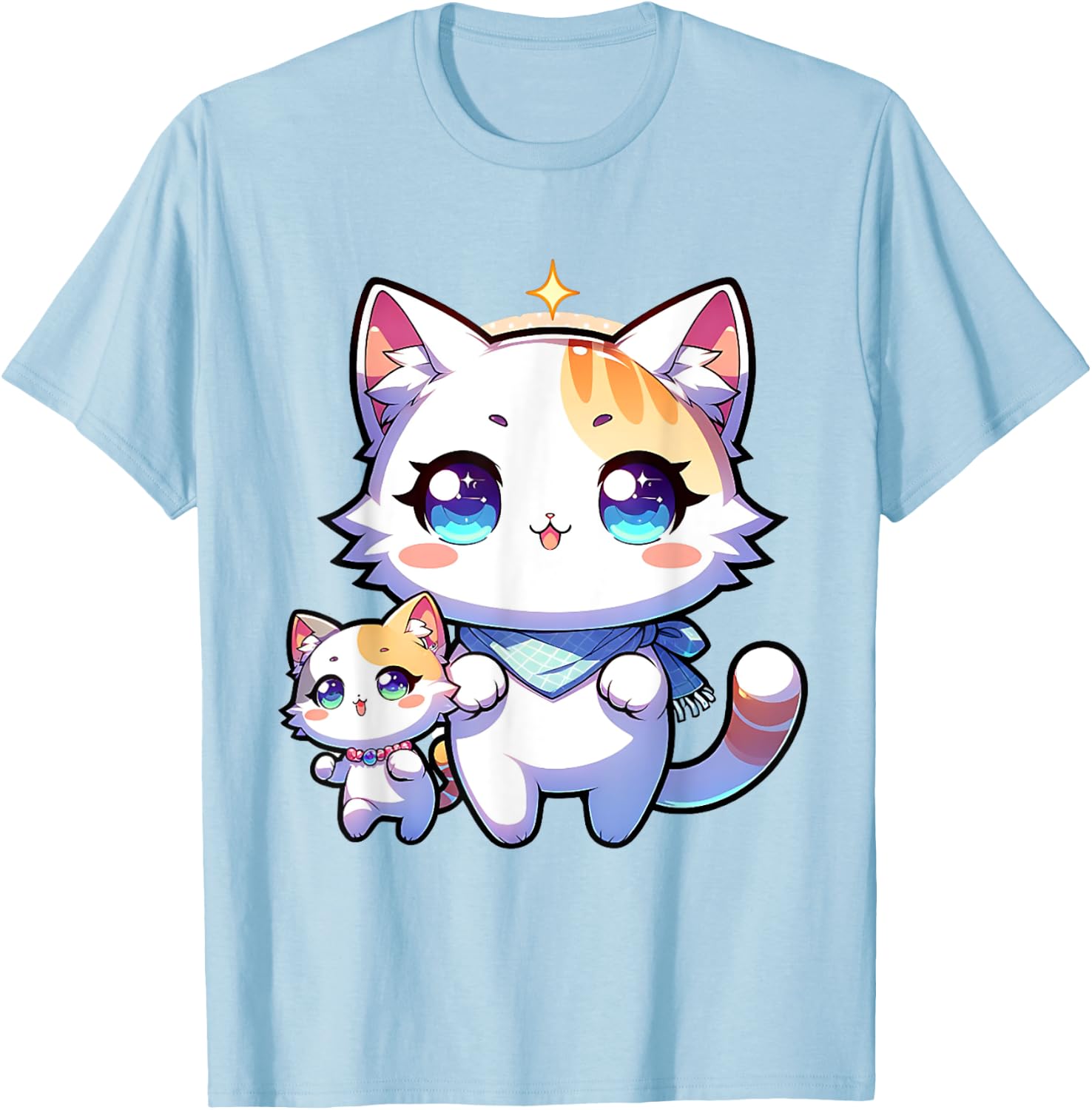 Kawaii Cat Mom Baby Anime T-Shirt - T-Shirt | Light Blue