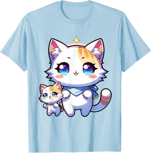 Kawaii Cat Mom Baby Anime T-Shirt - T-Shirt | Light Blue