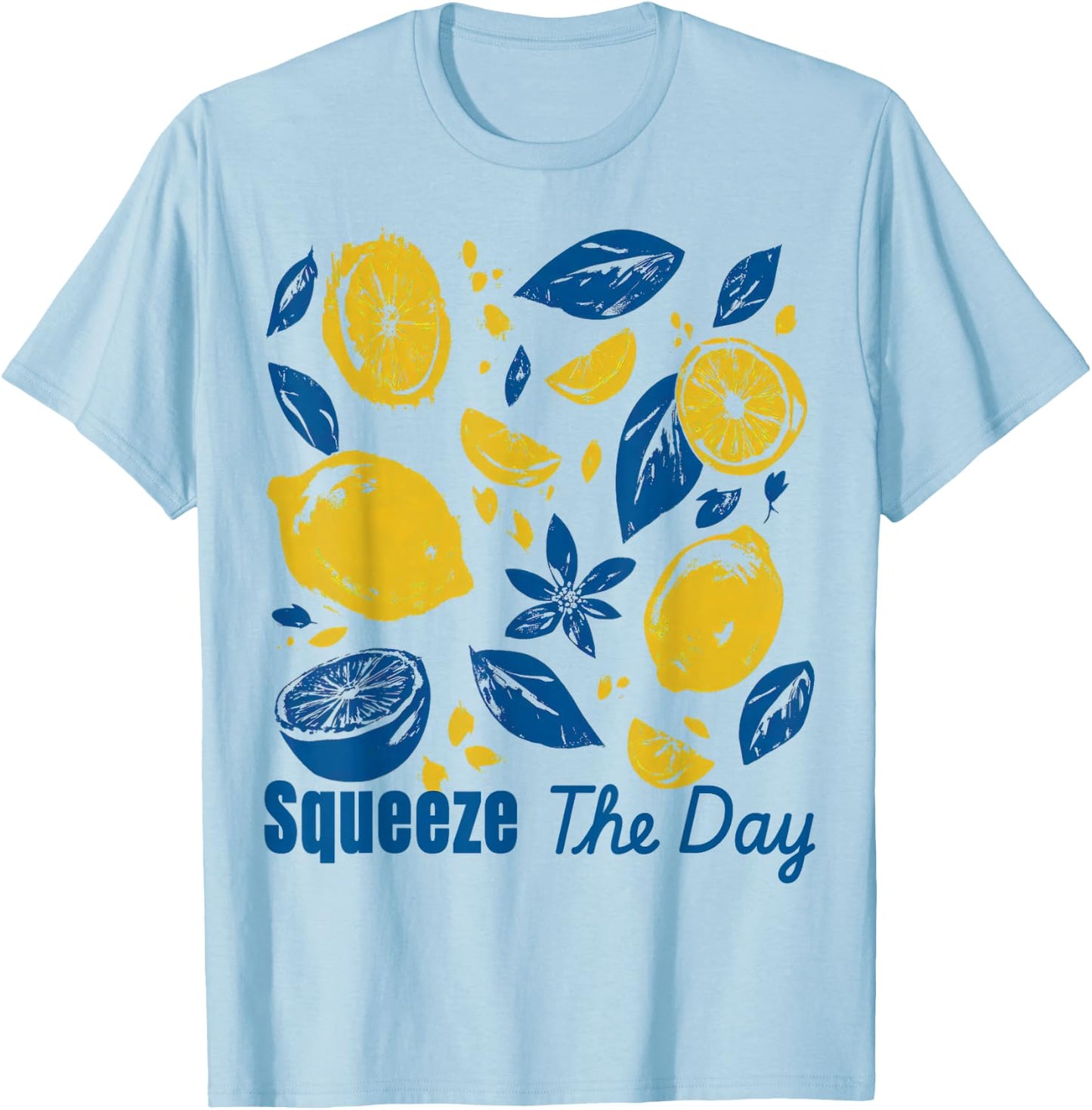 Squeeze The Day Lemon Citrus Retro Summer Motivational T-Shirt - T-Shirt | Light Blue