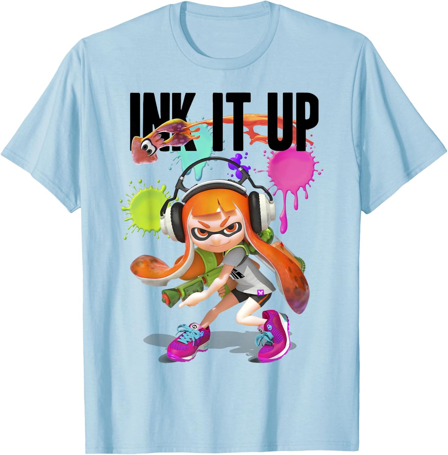 Splatoon Ink It Up Squid Inkling Splatter Poster T-Shirt - T-Shirt | Light Blue
