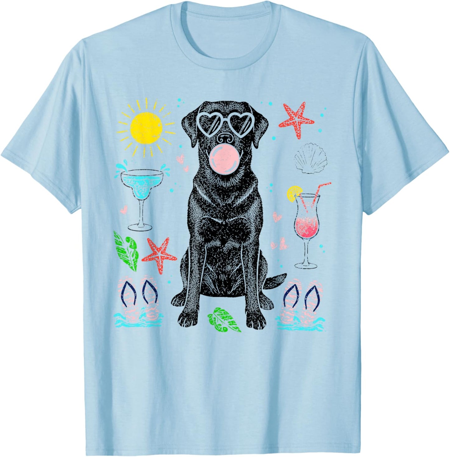 Black Labrador Summer Vibes Beach Sunglasses Bubblegum Dog T-Shirt - T-Shirt | Light Blue