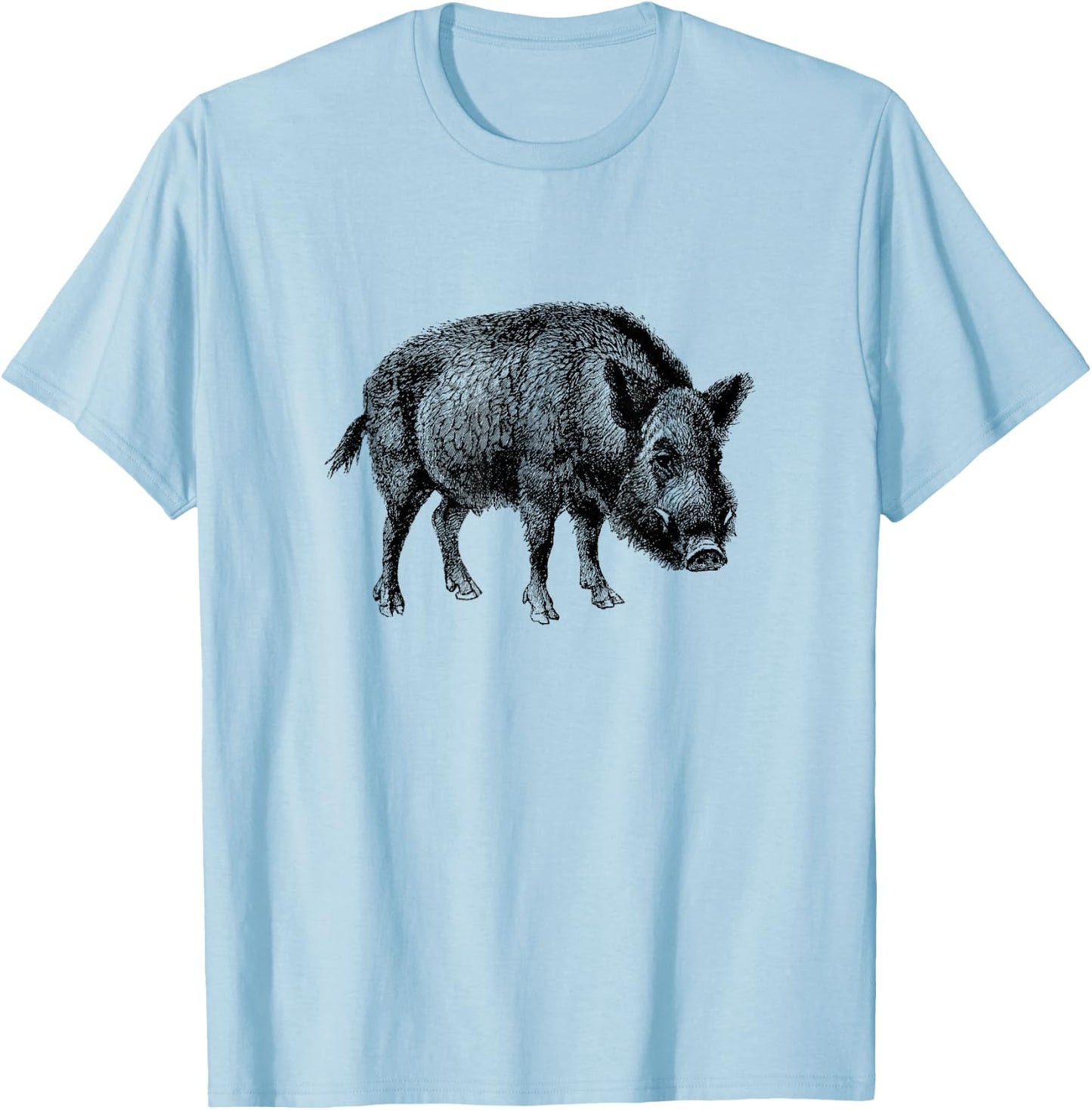 The New Antique Vintage Wild Boar Print - Women's Grey Classic Fit Short Sleeve - Small T-Shirt - T-Shirt | Light Blue